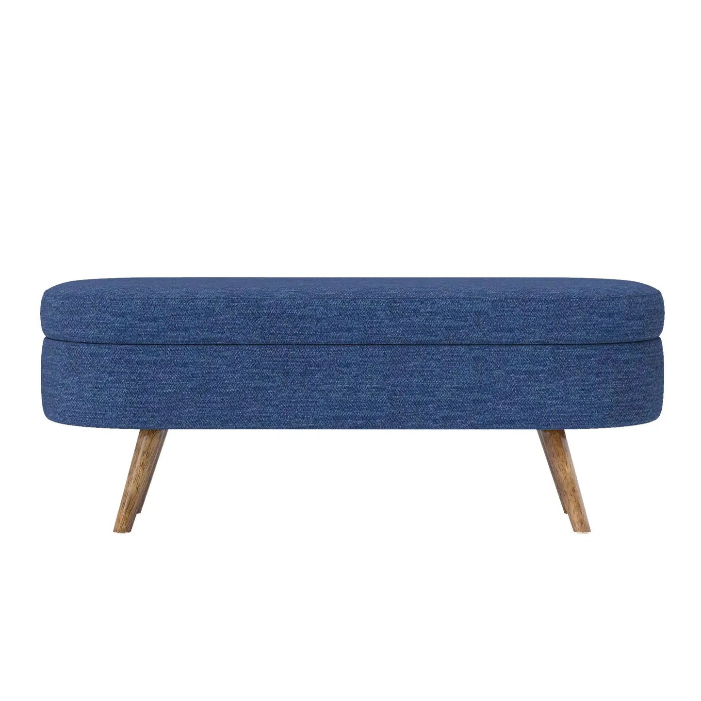 Ottoman oval storage bench blue denim fabric with rubber wood legs by Unique Piece Furniture on Tampa Home & Garden Store