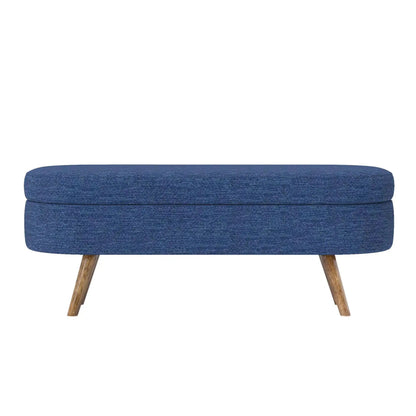 Ottoman oval storage bench blue denim fabric with rubber wood legs by Unique Piece Furniture on Tampa Home & Garden Store