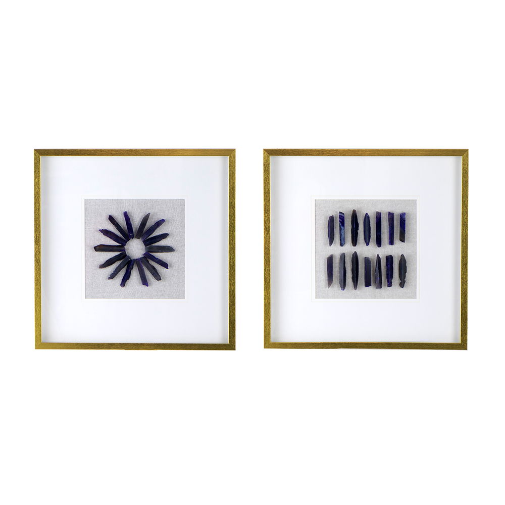 Grace Purple Agate Shadow Boxes Wall Art Set of 2 gold framed prints with purple agate slices on Tampa Home & Garden Store