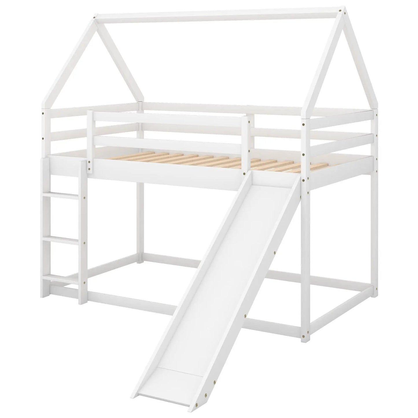 House shape bunk bed with slide and ladder in white finish on Tampa Home & Garden Store