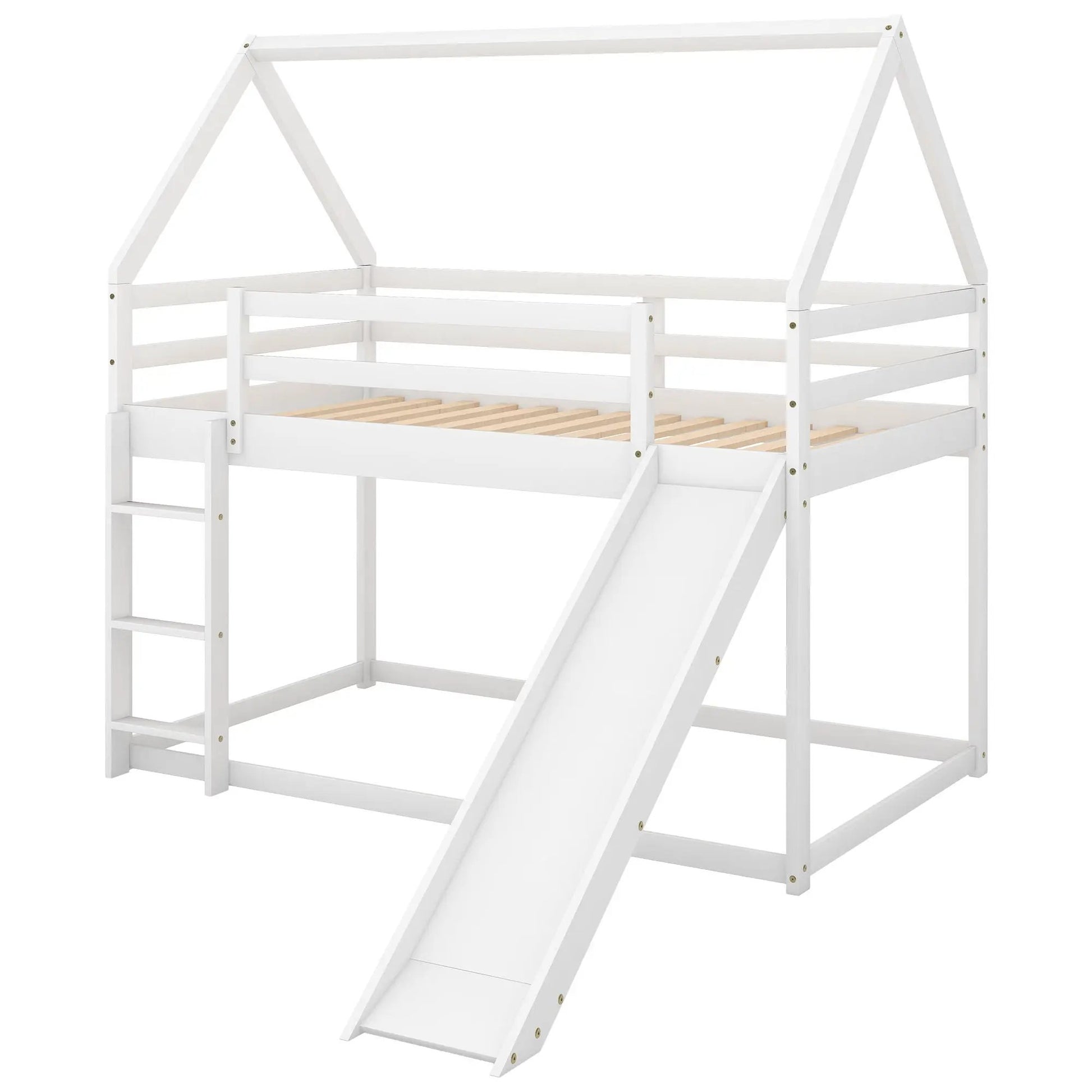 House shape bunk bed with slide and ladder in white finish on Tampa Home & Garden Store