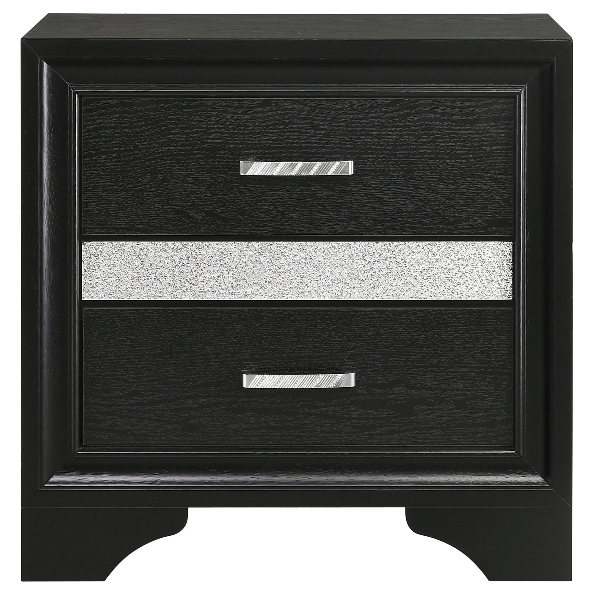 Corbin glittering nightstand, black wood grain with silver pull, 4-piece set HouseOfZazla on Tampa Home & Garden Store