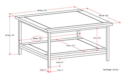 Handcrafted Mango Wood and Metal Coffee Table by HouseOfZazla with dimensioned schematic on Tampa Home & Garden Store