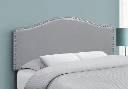 Upholstered full-size gray headboard with chrome nailhead trim by Unique Piece Furniture on Tampa Home & Garden Store