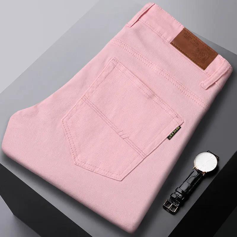 Pink Slim Fit Stretch jeans by FLIPSTYLEZLLC with back pocket and leather waistband patch on Tampa Home & Garden Store