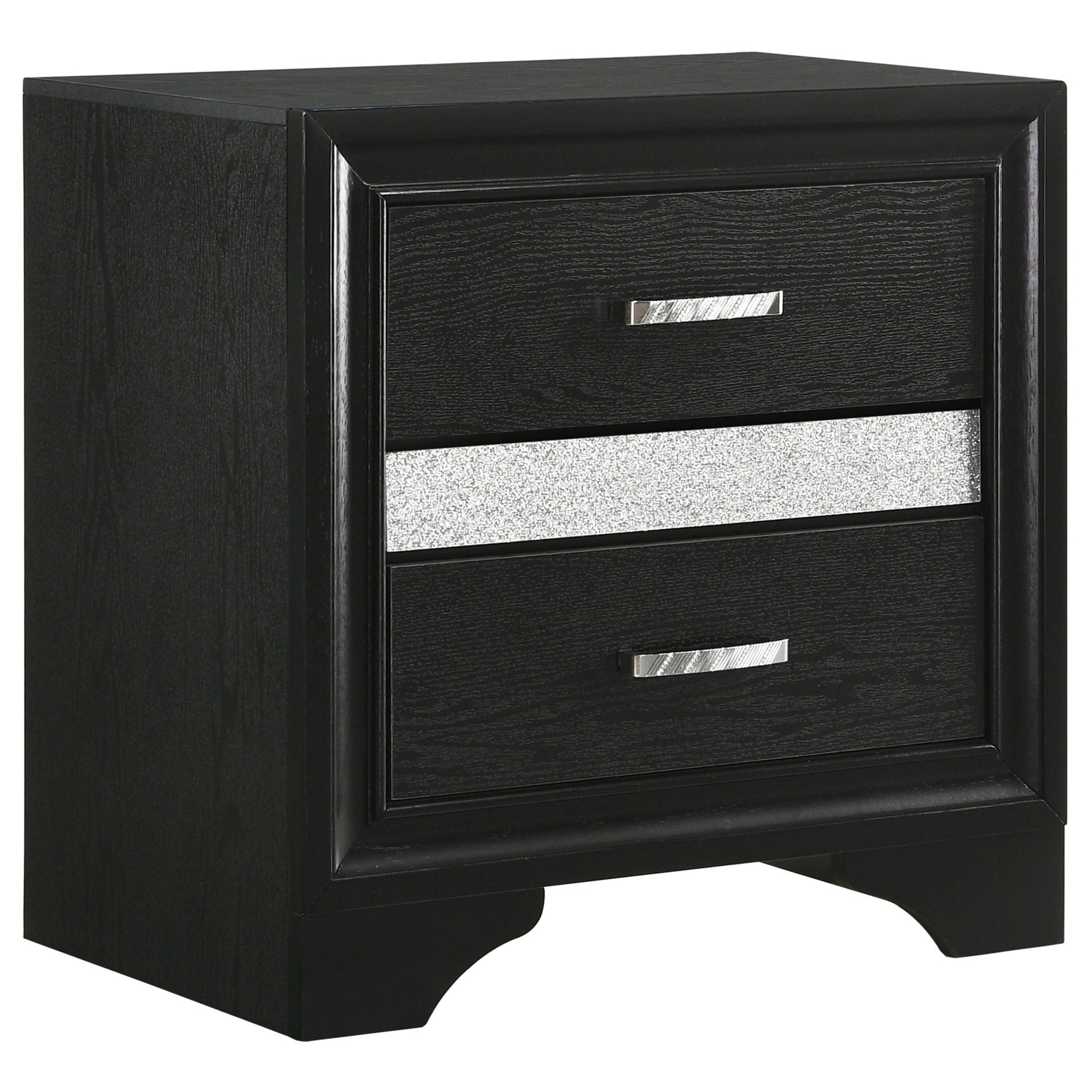 Corbin 4-Piece Bedroom Set nightstand by HouseOfZazla, black wood with silver bar pull on Tampa Home & Garden Store