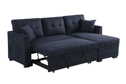L-shaped sleeper sectional with USB port, navy fabric, reversible chaise by HouseOfZazla on Tampa Home & Garden Store