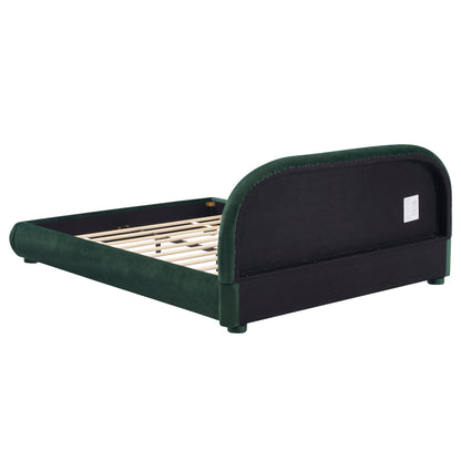 Dark Green Velvet Bed Frame and Curved Headboard