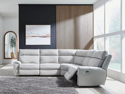 Social Pointe reclining sectional in gray fabric by Unique Piece Furniture with power recline on Tampa Home & Garden Store