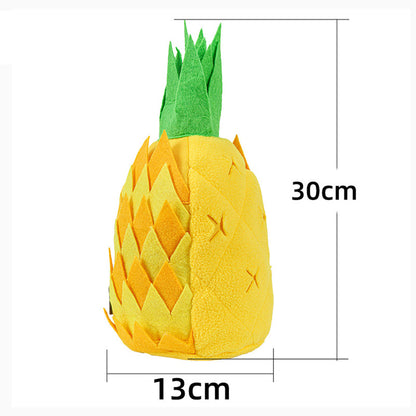 Pineapple-shaped dog puzzle toy in yellow with green leaves, 13x30 cm on Tampa Home & Garden Store