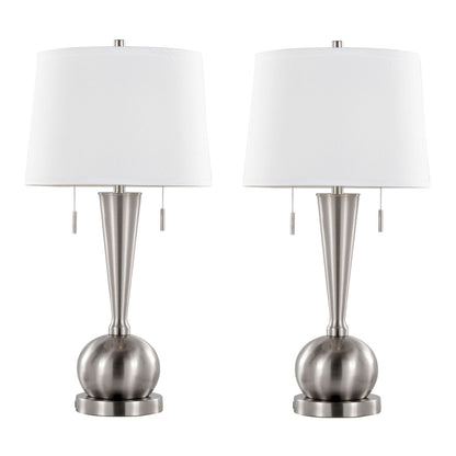 Jules contemporary lamp set of 2 with nickel bases and white shades with built-in USB ports on Tampa Home & Garden Store
