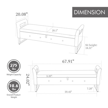 Wide fabric storage ottoman bench with armrests by HouseOfZazla, bench ottoman benchtop cabinet on Tampa Home & Garden Store