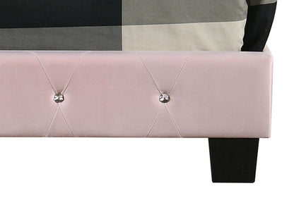Luxurious pink velvet upholstered bed headboard with crystal button tufting and black legs on Tampa Home & Garden Store