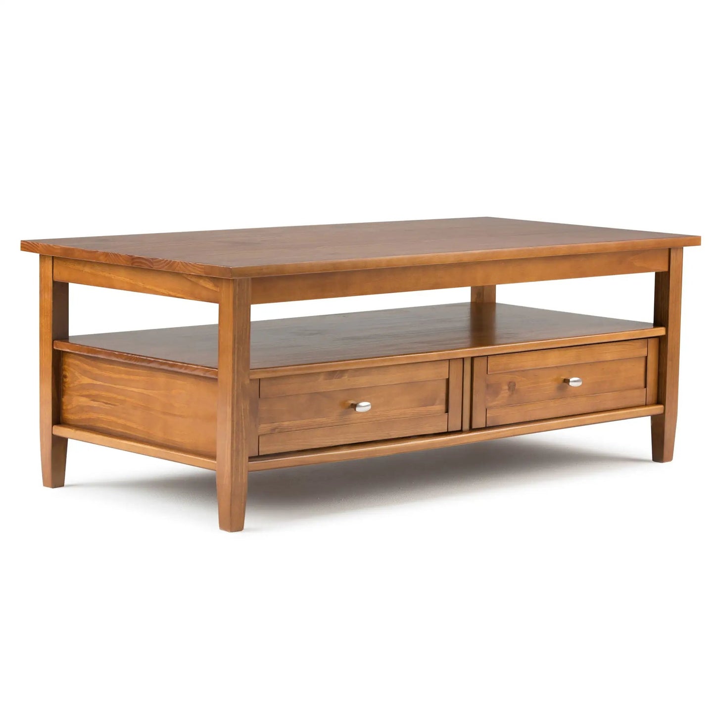 Warm Shaker coffee table with wood finish, two drawers and lower shelf on Tampa Home & Garden Store