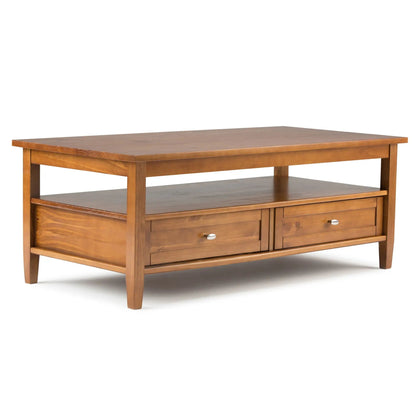 Warm Shaker coffee table with wood finish, two drawers and lower shelf on Tampa Home & Garden Store