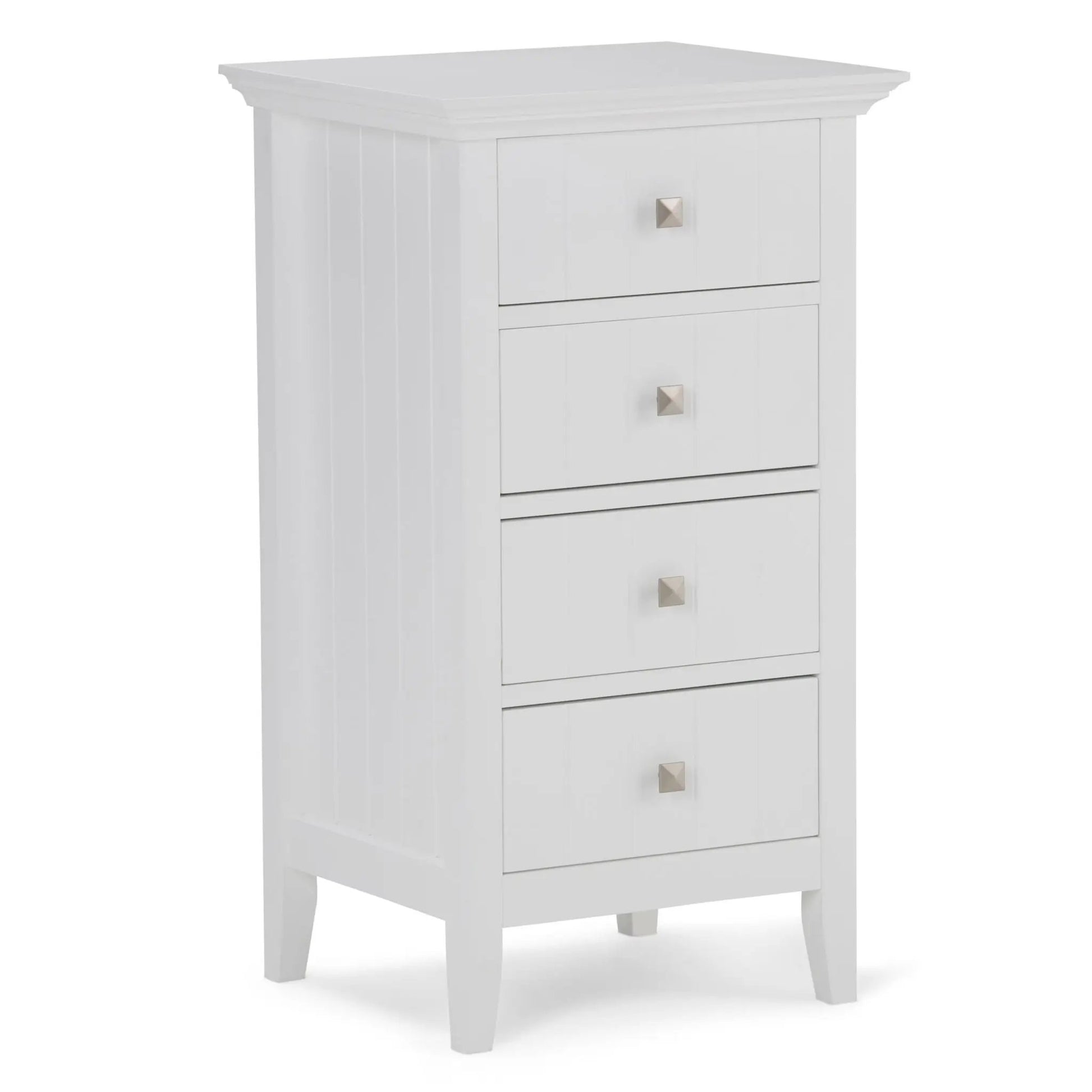 Acadian 4-Drawer Floor Storage Cabinet Pure White accent chest with vertical panels on Tampa Home & Garden Store