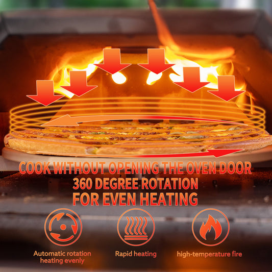 Stainless Steel Pizza Oven Outdoor 12" Automatic Rotatable Pizza Ovens Portable Wood Fired Pizza Oven Pizza Maker with Timer - Tampa Home & Garden Store