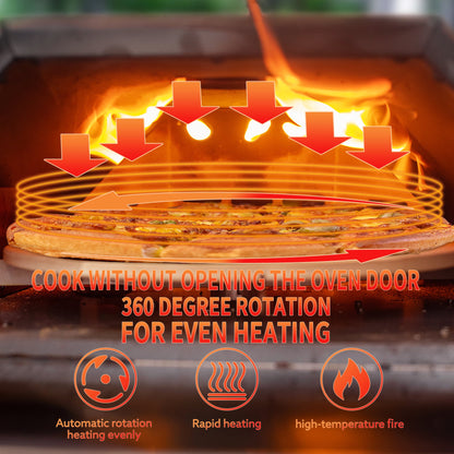 Stainless Steel Pizza Oven Outdoor 12" Automatic Rotatable Pizza Ovens Portable Wood Fired Pizza Oven Pizza Maker with Timer - Tampa Home & Garden Store