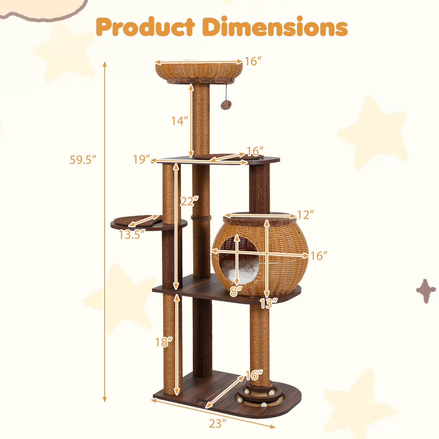 DirectDeals 59.5-Inch multi-level cat tree with PE rattan condo and top perch on Tampa Home & Garden Store