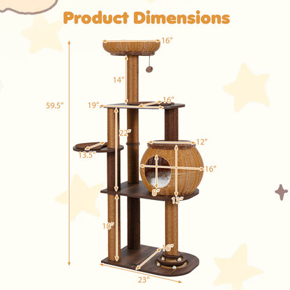 DirectDeals 59.5-Inch multi-level cat tree with PE rattan condo and top perch on Tampa Home & Garden Store