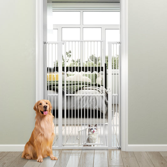 59‚Äù Extra Tall Pet Gate Heavy-Duty Metal Cat Gate with Wide Opening-White - Tampa Home & Garden Store