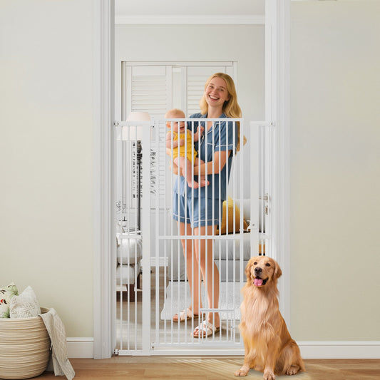 59‚Äù Extra Tall Pet Gate Heavy-Duty Metal Cat Gate with Wide Opening-White - Tampa Home & Garden Store