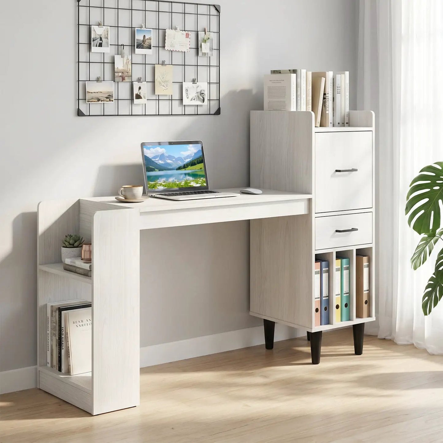 59 Inch L Shaped Corner Desk With Storage Drawer