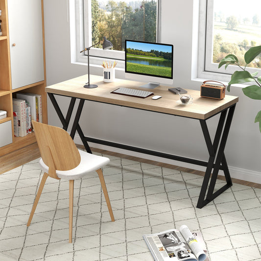 59 Inch Computer Desk with Heavy-duty Metal Frame and Crossbar-Gray - Tampa Home & Garden Store