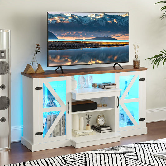 59 Inches Media Console Table with 3-Level Shelves and 22 Dynamic Modes-White - Tampa Home & Garden Store