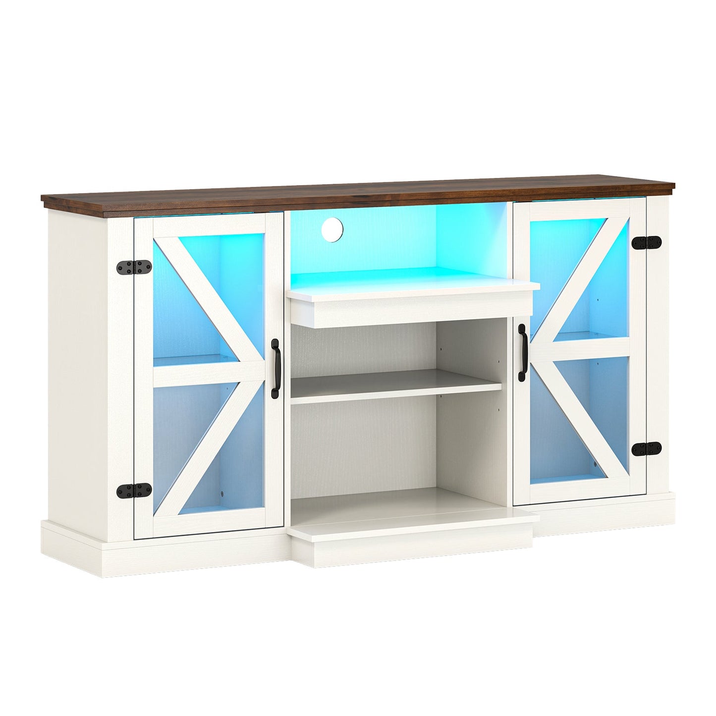 Mueble para TV de 59 Pulgadas con 3 Niveles de Estantes y 22 Modos Dinámicos - Blanco