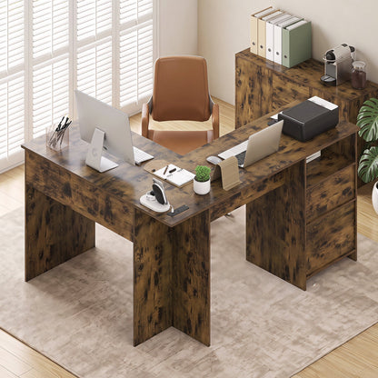 59in L-shaped executive desk DirectDeals dark wood with built-in outlets and storage on Tampa Home & Garden Store