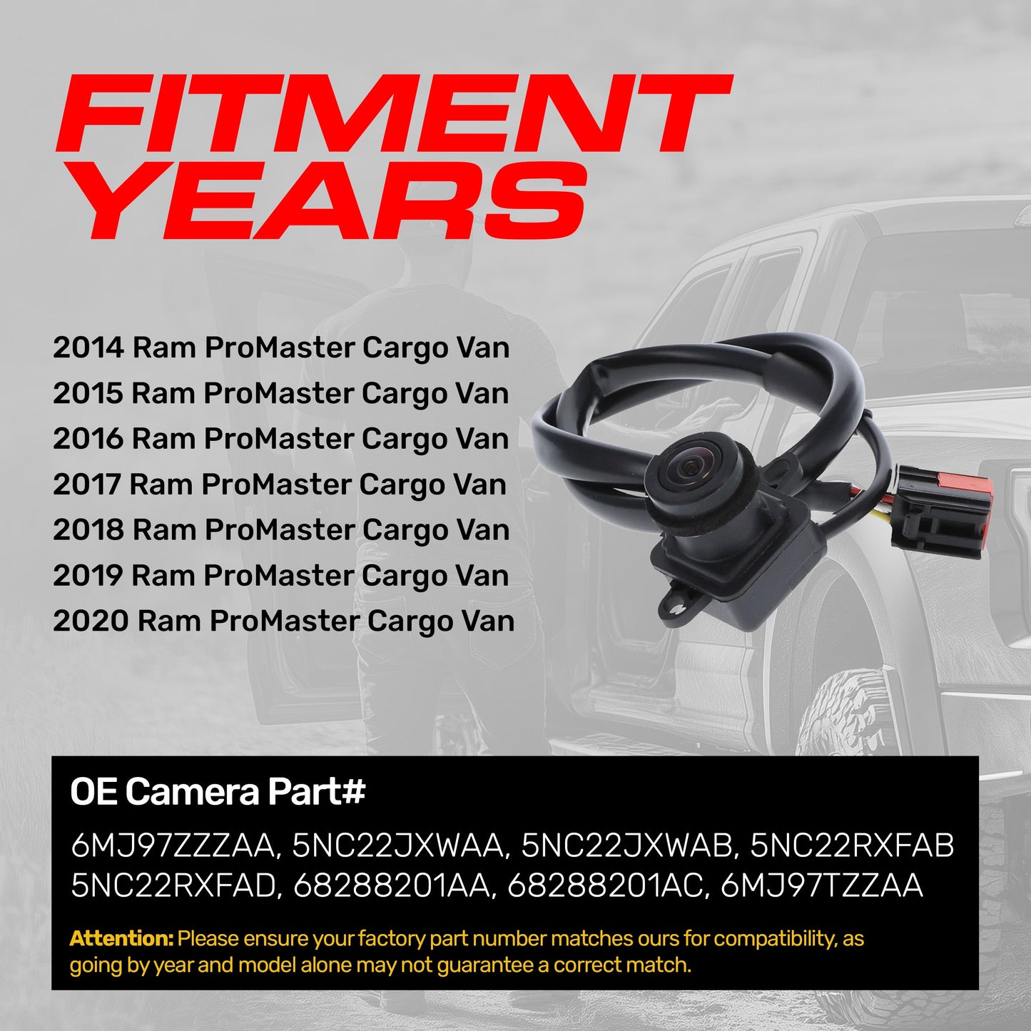 Master Tailgaters Ram ProMaster backup camera for 2014–2020, black housing, wiring on Tampa Home & Garden Store
