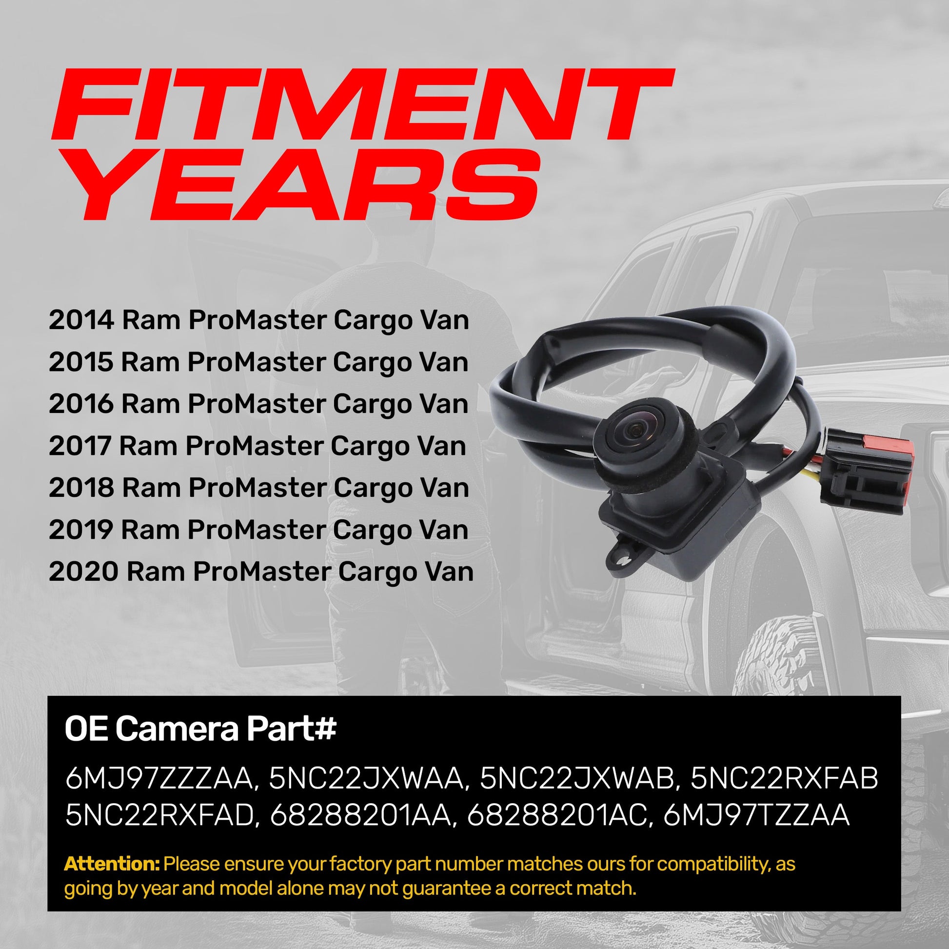 Master Tailgaters Ram ProMaster backup camera for 2014–2020, black housing, wiring on Tampa Home & Garden Store