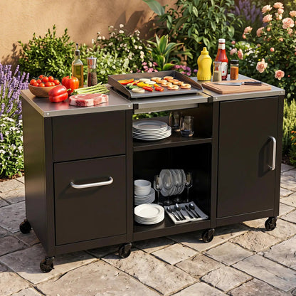 Outdoor Grill Table 59 Inch With Shelves