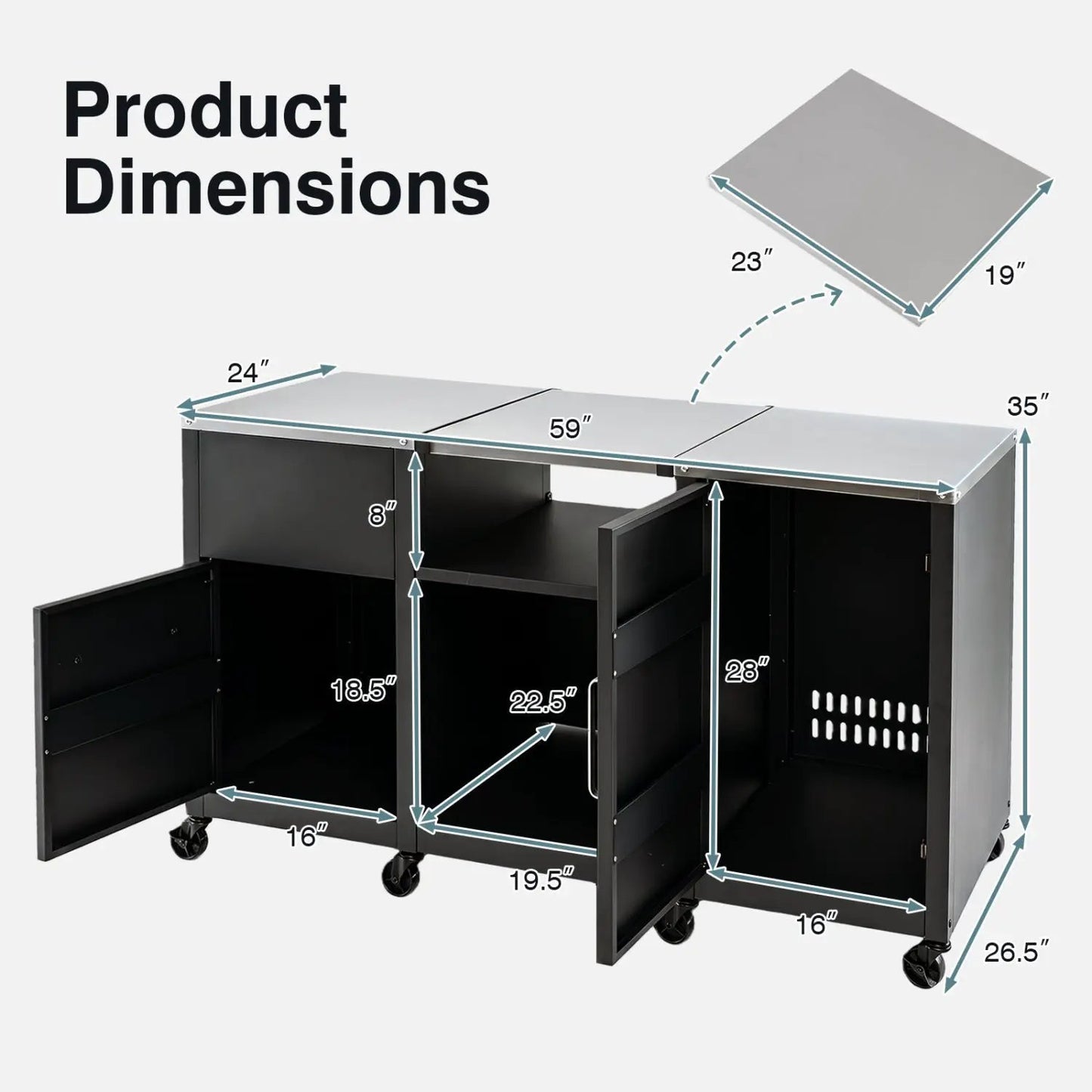 Outdoor Grill Table 59 Inch With Shelves