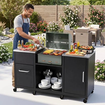Outdoor Grill Table 59 Inch With Shelves