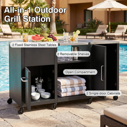 Outdoor Grill Table 59 Inch With Shelves