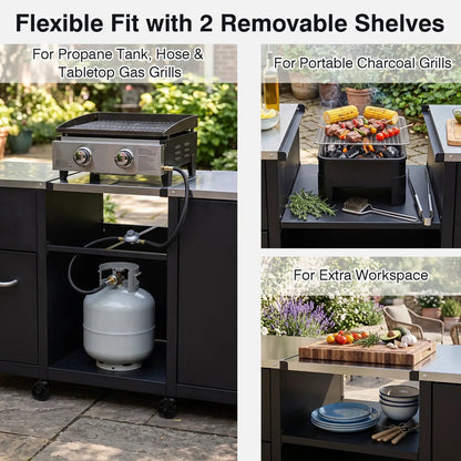 Outdoor Grill Table 59 Inch With Shelves