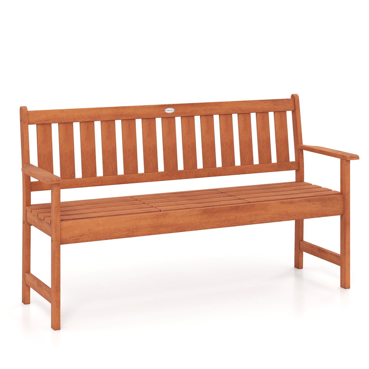 59-inch DirectDeals outdoor wood garden bench with slatted seat and back in natural brown on Tampa Home & Garden Store