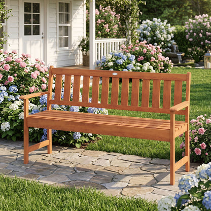 59in outdoor wood garden bench with slatted back and seat in natural finish DirectDeals on Tampa Home & Garden Store