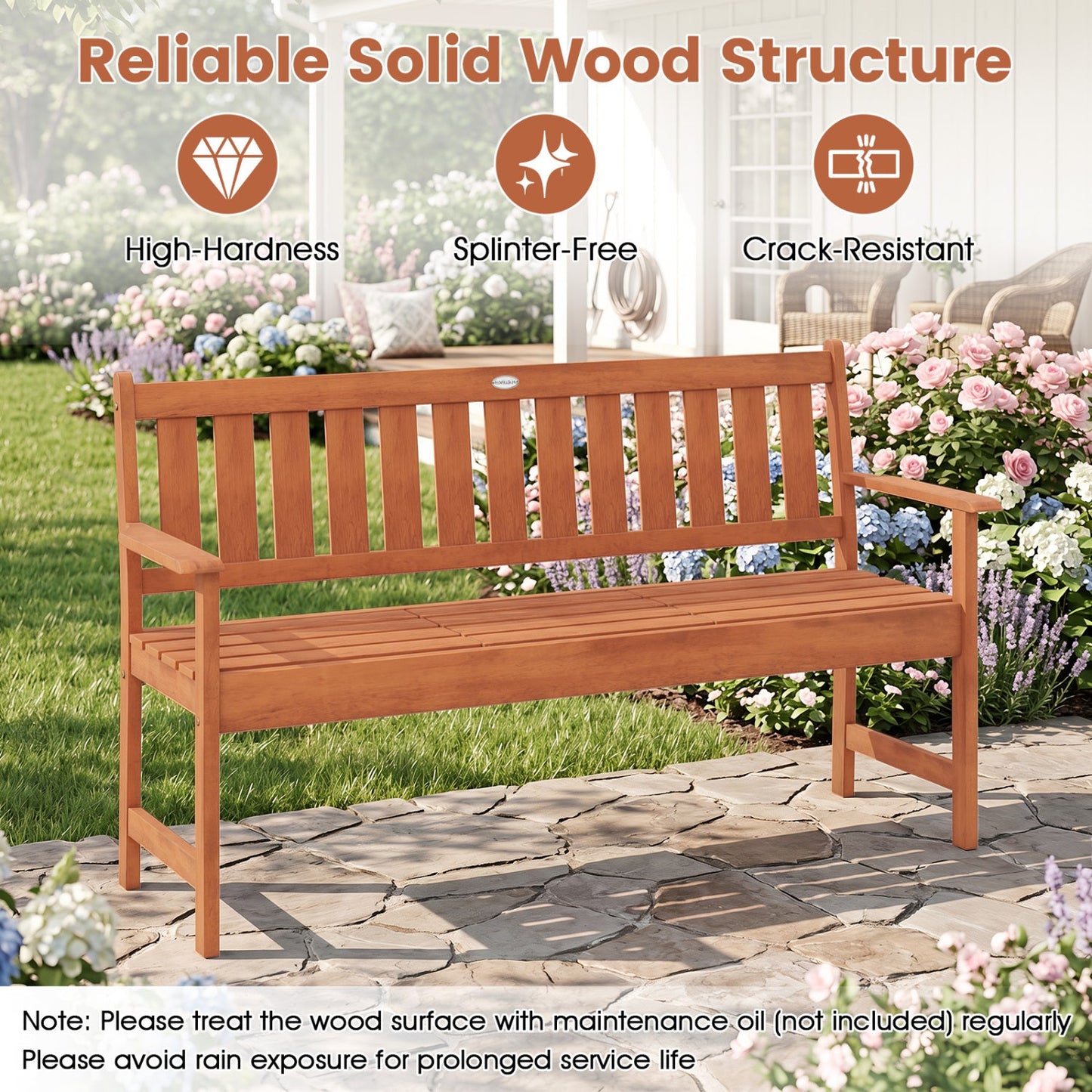 59-inch DirectDeals outdoor wood garden bench with pull in natural finish on Tampa Home & Garden Store
