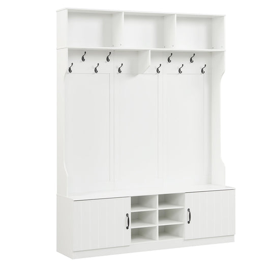 59" Wide 6-in-1 Hall Tree with Bench and Storage-White