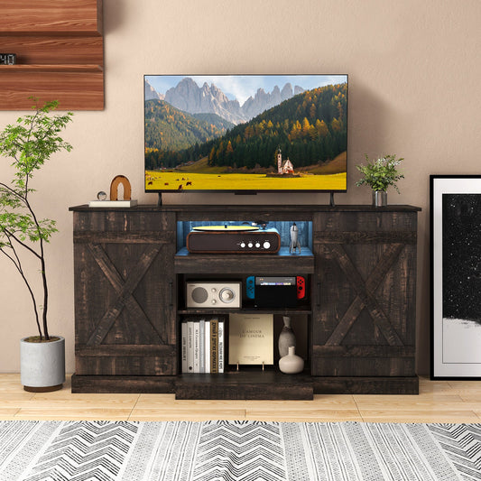 58 Inches TV stand for TVs up to 65 Inches with 20 Color Led Lights-Coffee - Tampa Home & Garden Store