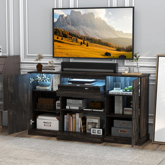 58 Inches TV stand for TVs up to 65 Inches with 20 Color Led Lights-Coffee - Tampa Home & Garden Store