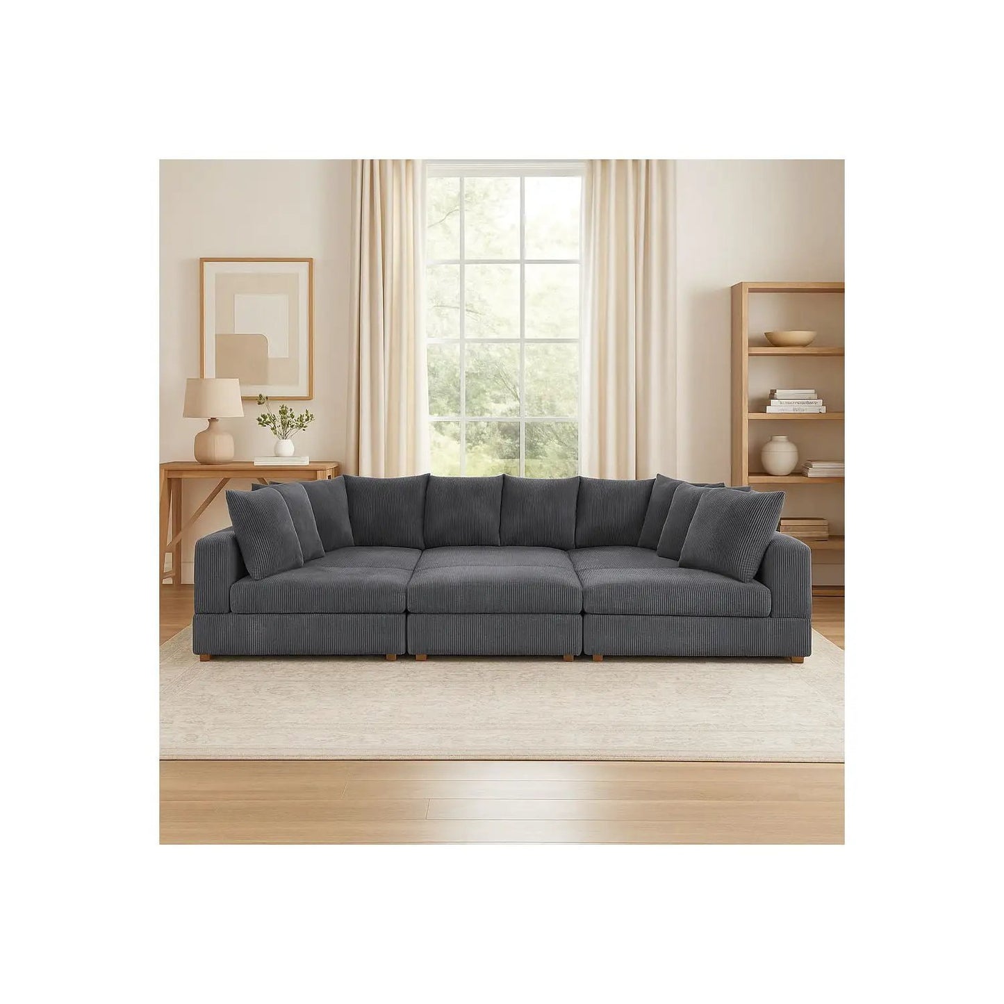 Haven 6-Piece Modular Sectional blue-gray fabric by Unique Piece Furniture in a living room on Tampa Home & Garden Store