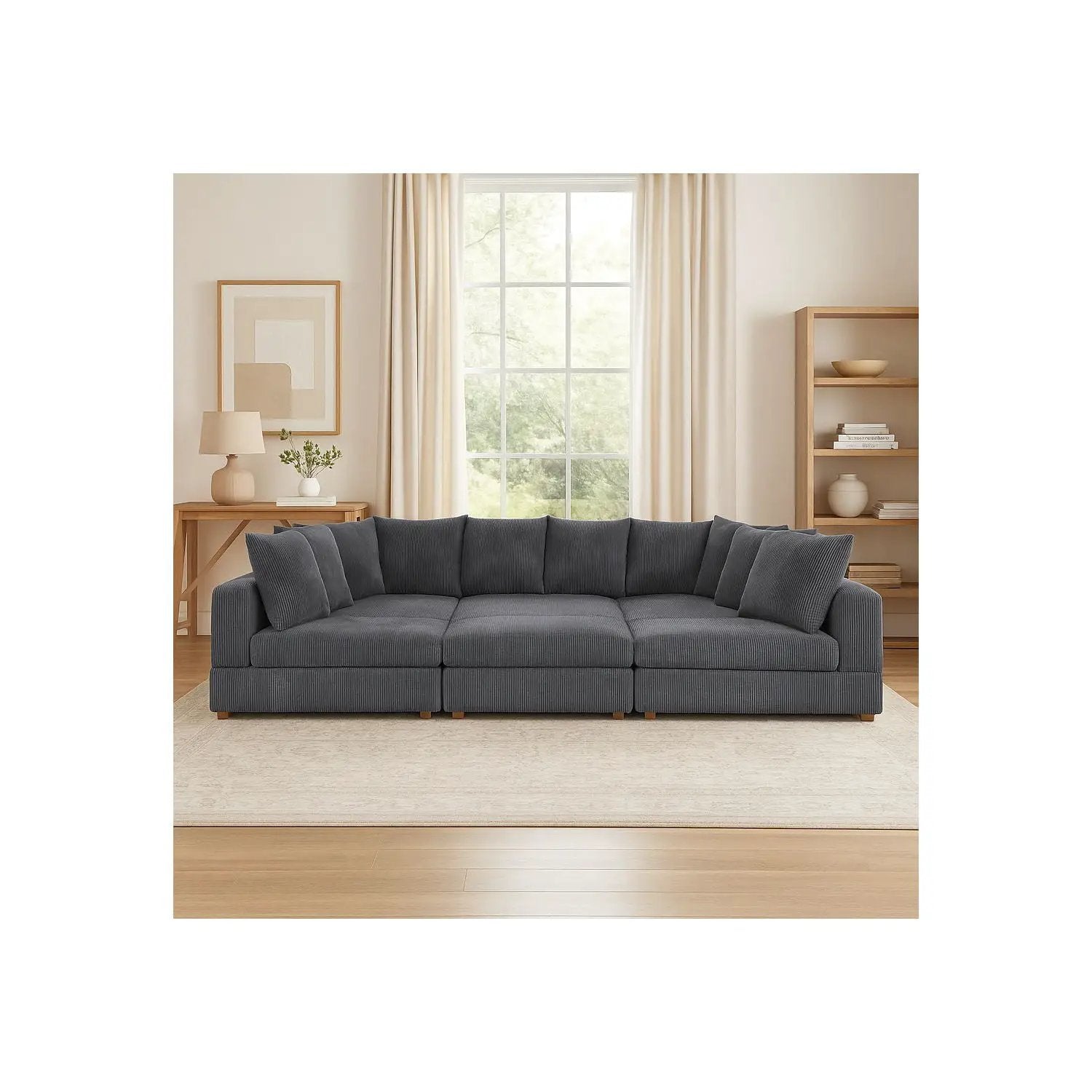 Haven 6-Piece Modular Sectional blue-gray fabric by Unique Piece Furniture in a living room on Tampa Home & Garden Store