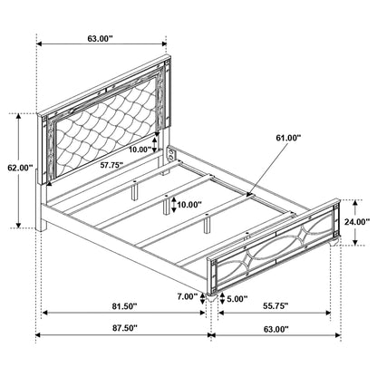 Arabesque 4 Piece Queen Bedroom Set with LED Headboard, silver by HouseOfZazla - schematic on Tampa Home & Garden Store