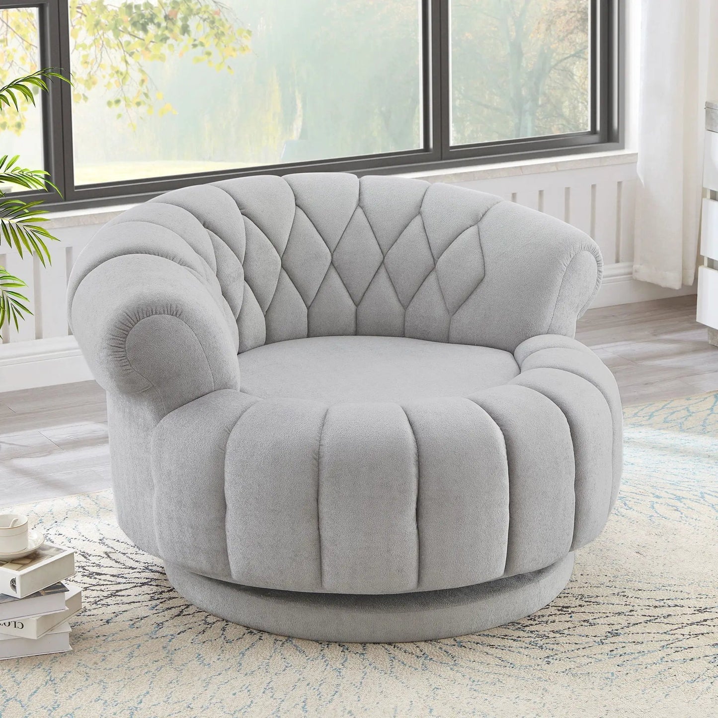 Round swivel accent chair with rotation in light gray fabric by Unique Piece Furniture on Tampa Home & Garden Store