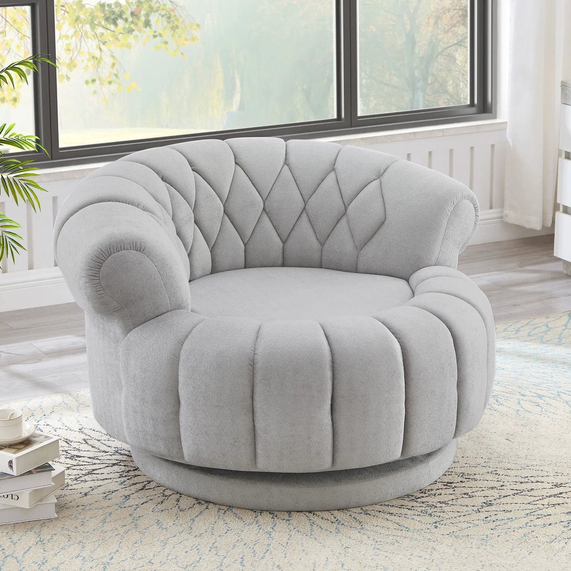 Round swivel accent chair with rotation in light gray fabric by Unique Piece Furniture on Tampa Home & Garden Store