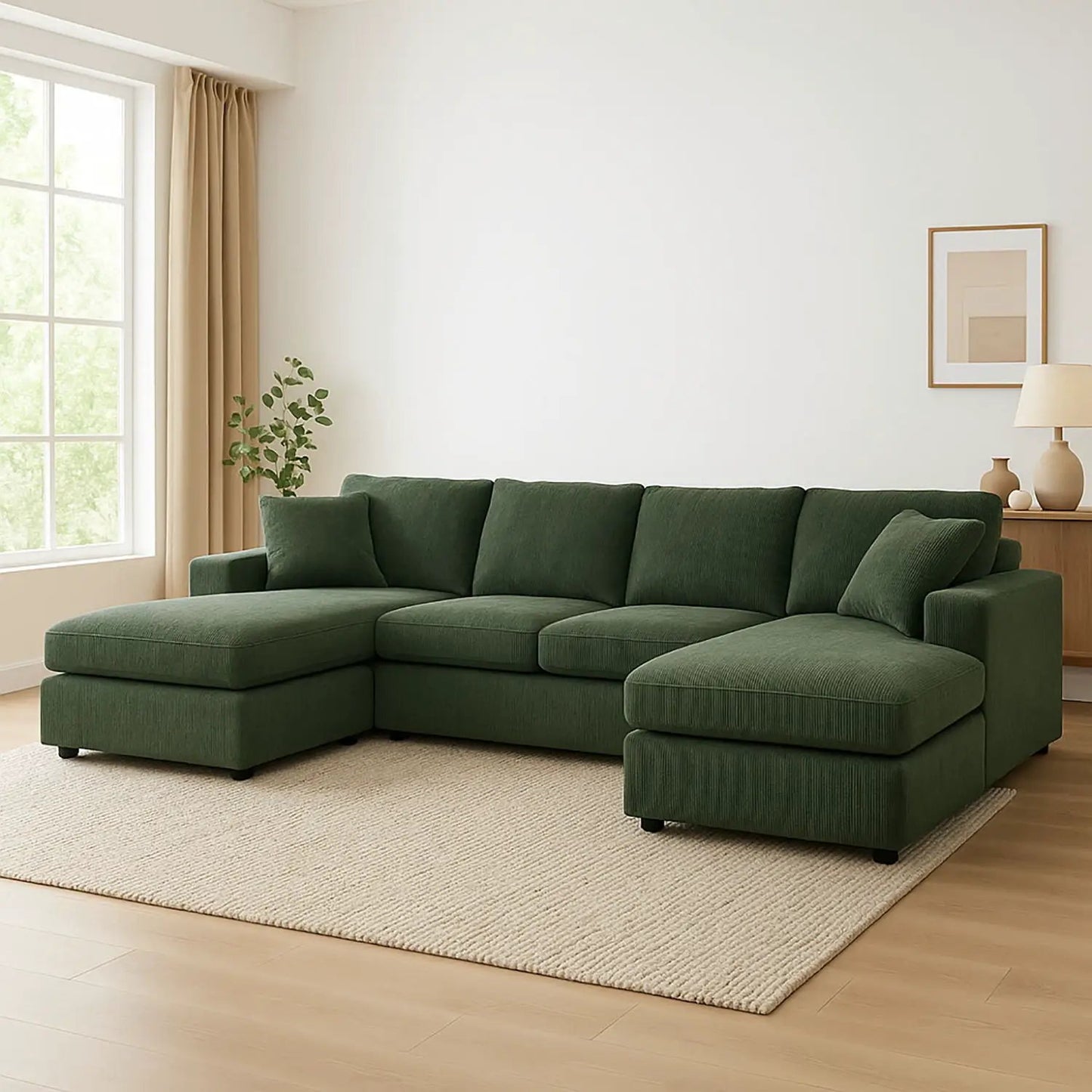 3 Piece Double Chaise Sectional Sofa in forest green fabric by Unique Piece Furniture on Tampa Home & Garden Store